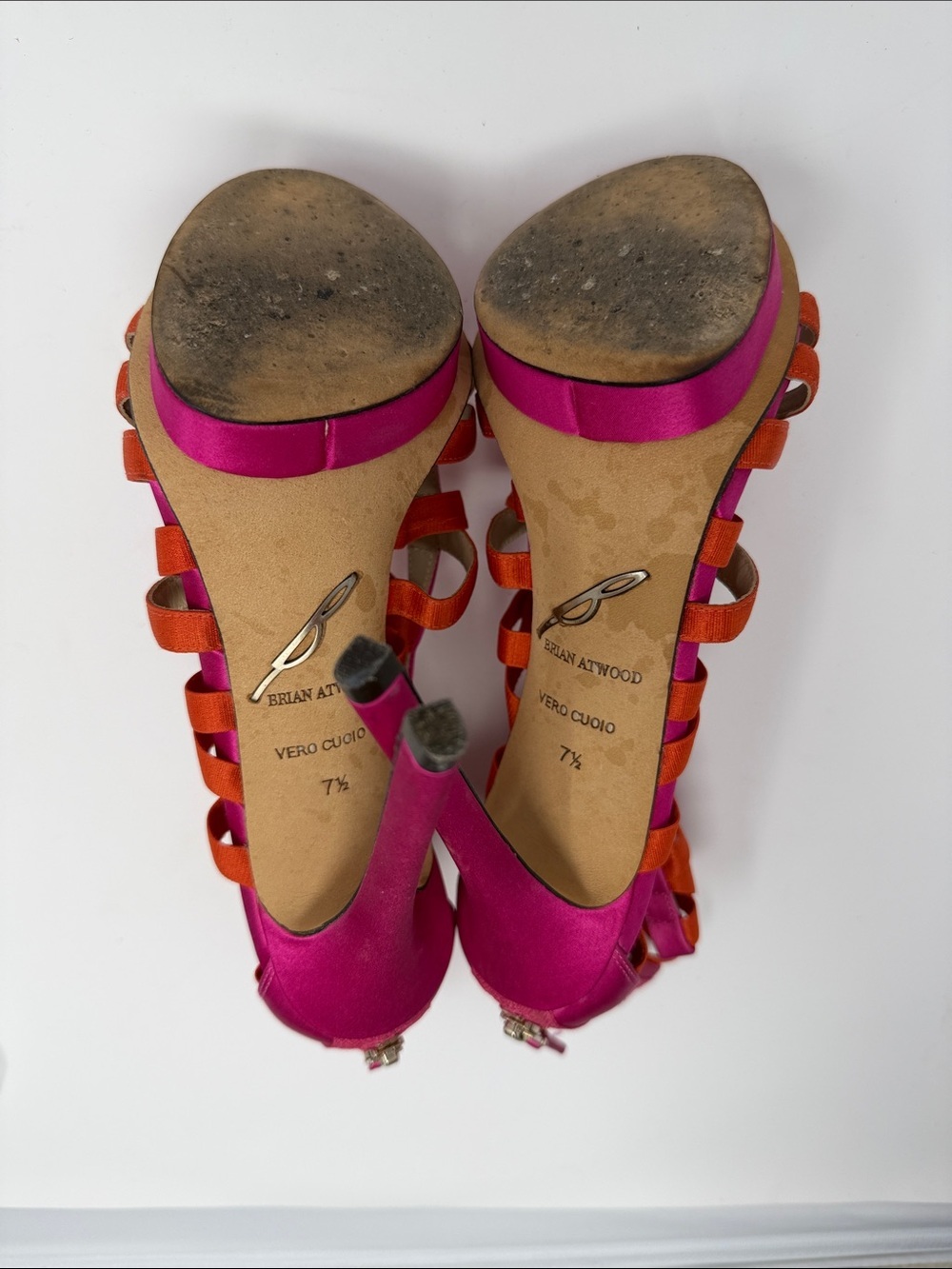 Brian Atwood Strappy Gladiator Sandals in Fuchsia and Orange - Picture 7 of 7